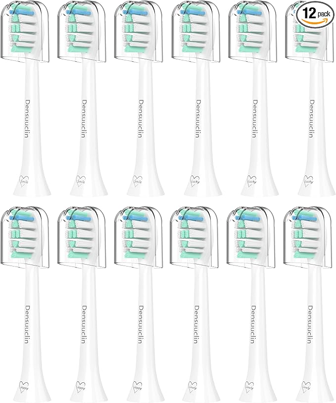 Cabezales de repuesto para cepillo de dientes Densuuclin para asas Philips Sonicare y otros mangos Click-on, paquete de 12 unidades, color blanco