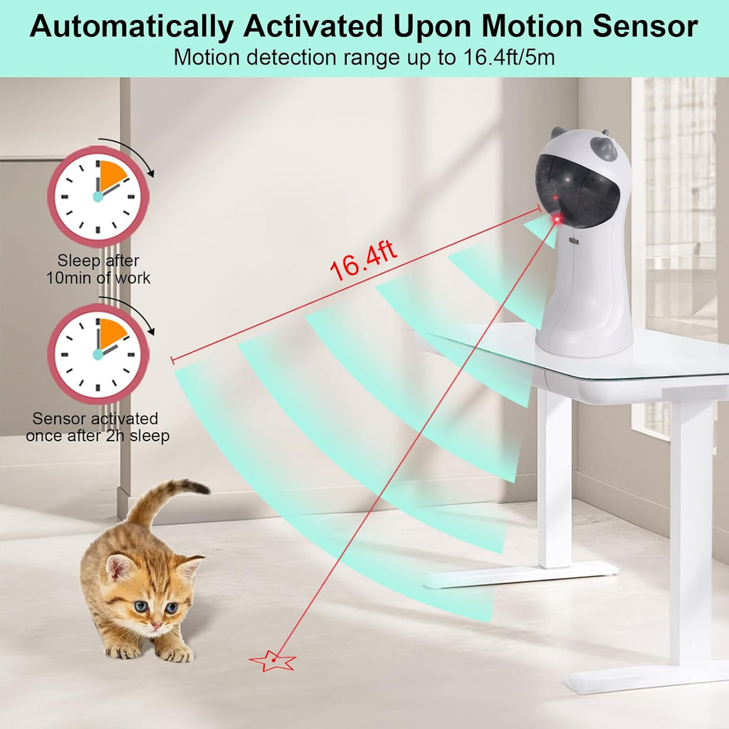 Juguete para gatos TBTeek, activación automática por movimiento, 5 patrones divertidos, 4 modos de velocidad, ángulos de luz ajustables, trayectoria giratoria aleatoria, recargable.
