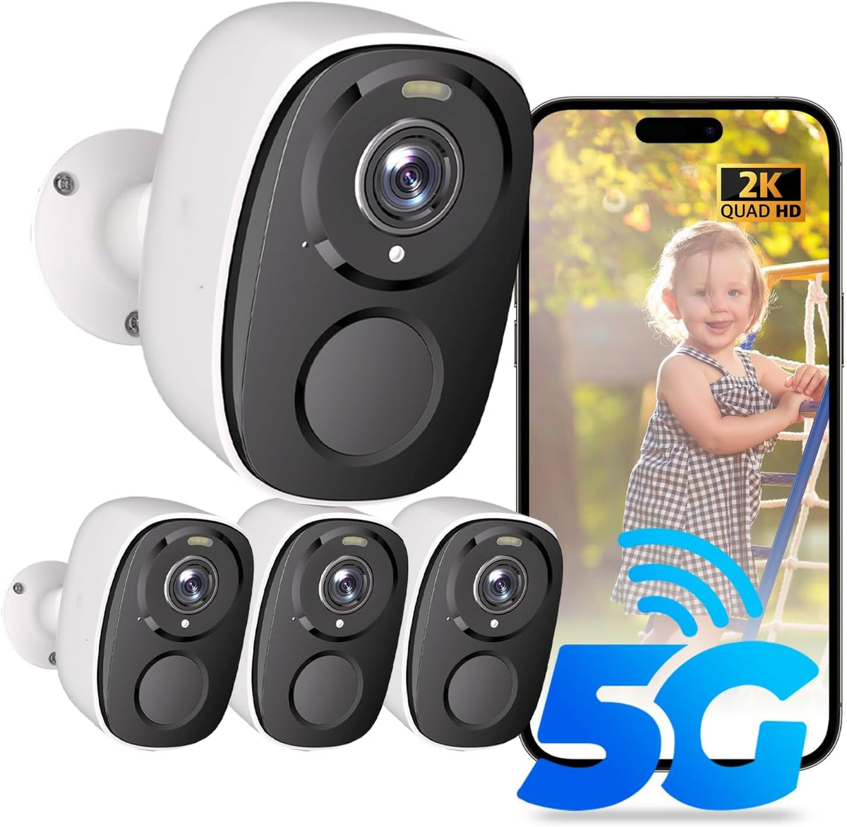 Cámaras de seguridad WiFi ELECCTV mejoradas 5G/2.4G inalámbricas para exteriores, cámara de interior/interior 2K con batería, detección de movimiento por IA, sirena, visión nocturna a color, comunicación bidireccional, IP65, compatible con Works/Alexa