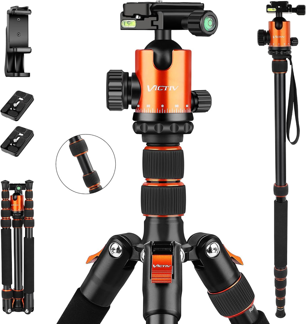 Trípode para Cámara Victiv 203cm, Soporte Trípode Pesado de Aluminio con Cabeza de Bola 360°, Trípodes y Monópodes con Bolsa de Transporte, Compatible con Canon Nikon Binoculares Catalejo Telescopio