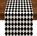 Camino de mesa Nepnuser Black White Diamond para fiestas temáticas de té, picnics y vacaciones, mantel a cuadros Harlequin para cocina y comedor, 72 pulgadas de largo.