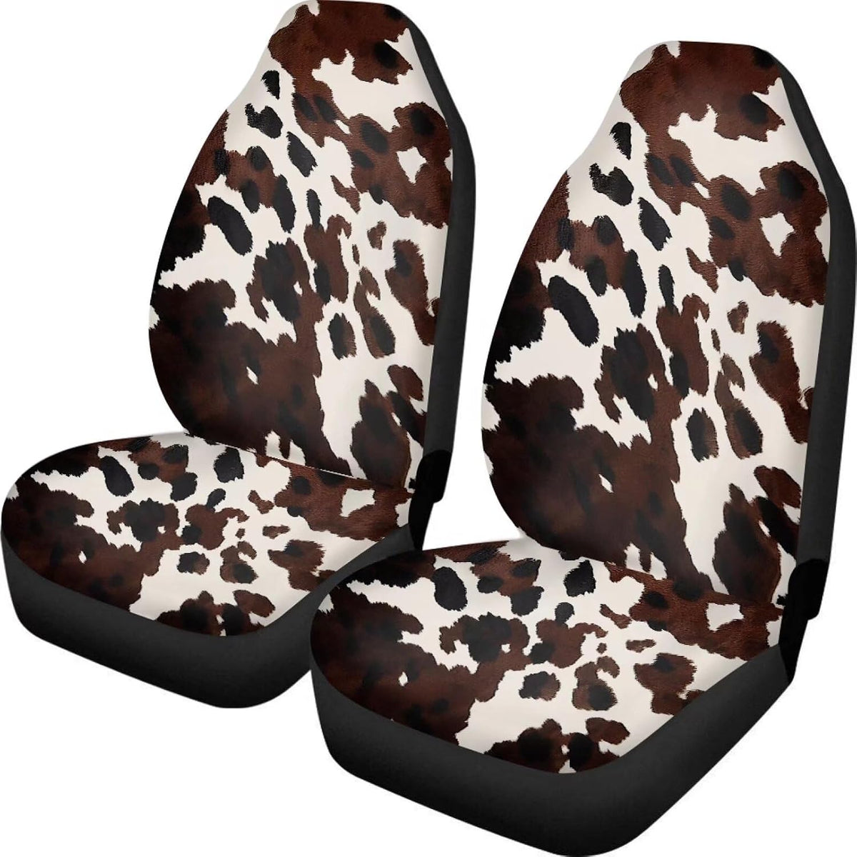 Fundas de Asiento Dreaweet Estampado de Vaca Café | Solo Asientos Delanteros, Pack de 2 | Universales para SUV, Camiones y Autos | Accesorio para Mujer