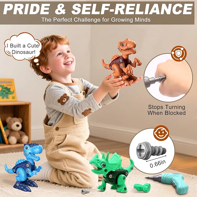 Laradola Juguetes de dinosaurio para niños de 3, 4, 5, 6, 7, 8 años, juguetes de dinosaurio desarmables para niños de 3 a 5 y de 5 a 7 años, juguetes de construcción STEM, con taladro eléctrico