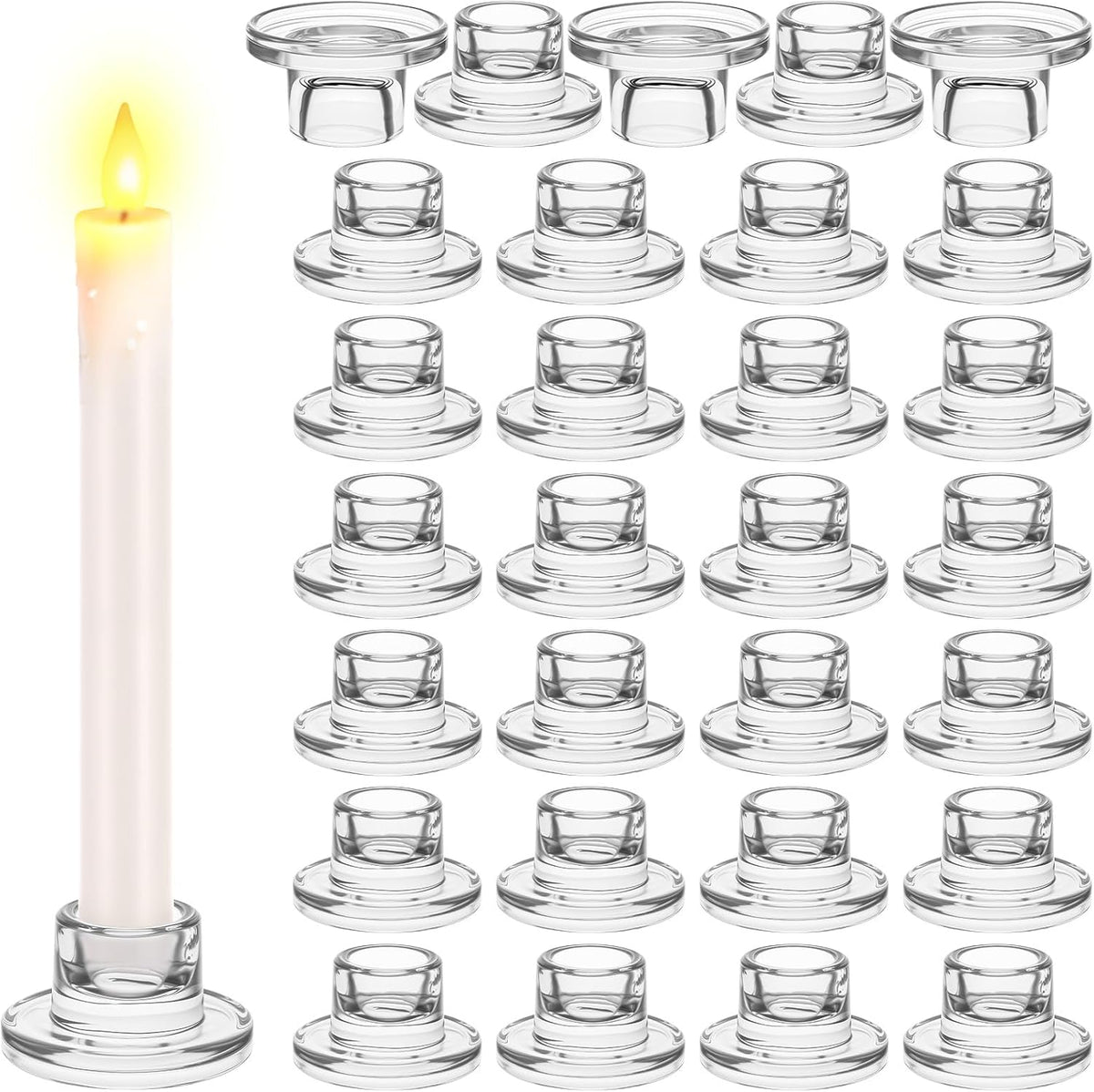 28 piezas de portavelas cónicos de vidrio, portavelas transparentes cortos y cónicos a granel, elegante juego de candelabros de vidrio para centro de mesa de boda y Navidad, transparente