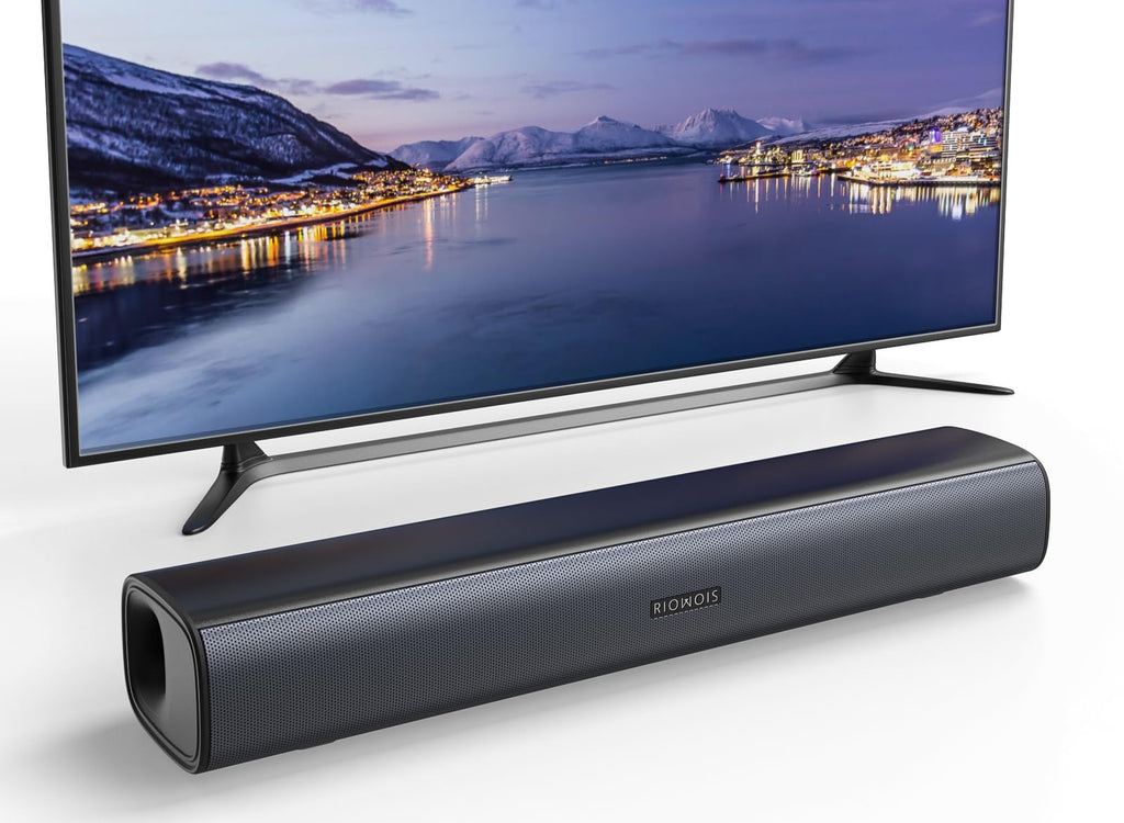 Barra de sonido RIOWOIS para Smart TV, barra de sonido para TV con reflector de graves y fácil configuración, sistema de sonido envolvente para TV, PC y proyector, montaje en pared #7664