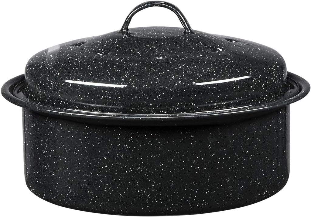 Granite Ware Asadera Redonda Pequeña con Tapa de 8.7 Pulgadas | Capacidad de 3 Libras | Acero Esmaltado Sin PFOA | Apta para Lavavajillas | Negro Moteado