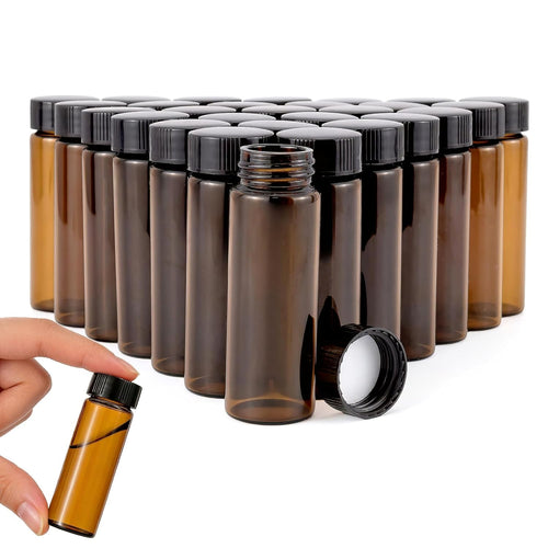 Njvial 28Pcs 30ml(1oz) Small Amber Glass Vials with Lids Lab Sample Vials Empty Refillable Portable Glass Bottles with Screw Caps for Essential Oils Liquid Samples DIY Craft Travel Use