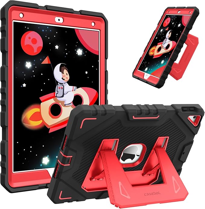 Funda FINTIE Kids para iPad de 9.ª, 8.ª y 7.ª generación (2021/2020/2019) de 10,2 pulgadas, resistente y a prueba de golpes, con soporte integrado para niños y niñas, color negro y rojo.