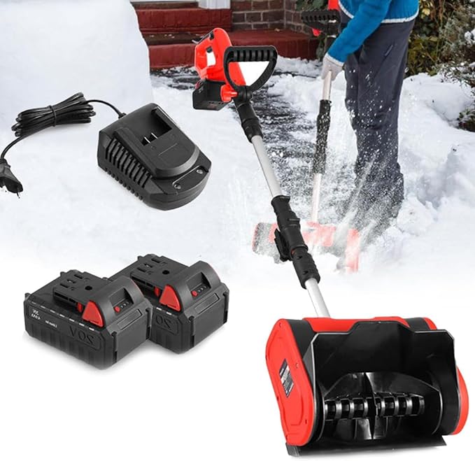 Soplador de nieve eléctrico de mano de 1200 W, pala de nieve inalámbrica para batería de 20 V, soplador de nieve inalámbrico sin escobillas, soplador de nieve de batería (2 baterías) para patio, parque infantil, granja