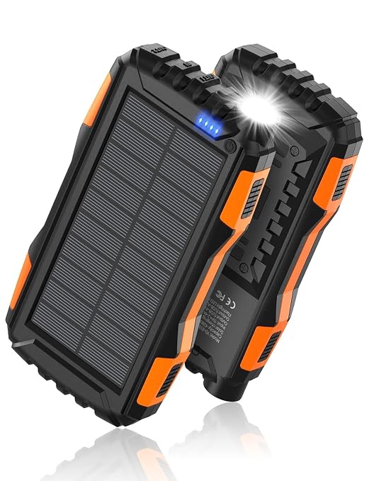 Power Bank con cargador solar - Power Bank de 42800 mAh, cargador portátil, batería externa de 5 V 3,1 A con carga rápida Qc 3.0 y linterna superbrillante integrada (naranja). (Copia)