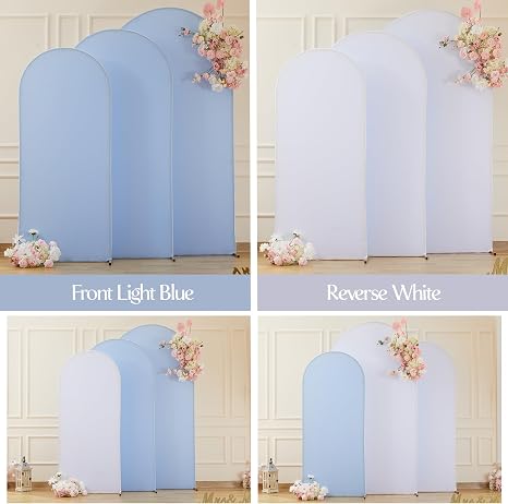 Juego de 3 fundas de arco de color blanco y azul, fundas elásticas para arco de boda, 6 pies, 6.6 pies, 7.2 pies, para fiesta de cumpleaños, decoración de banquete de baby shower