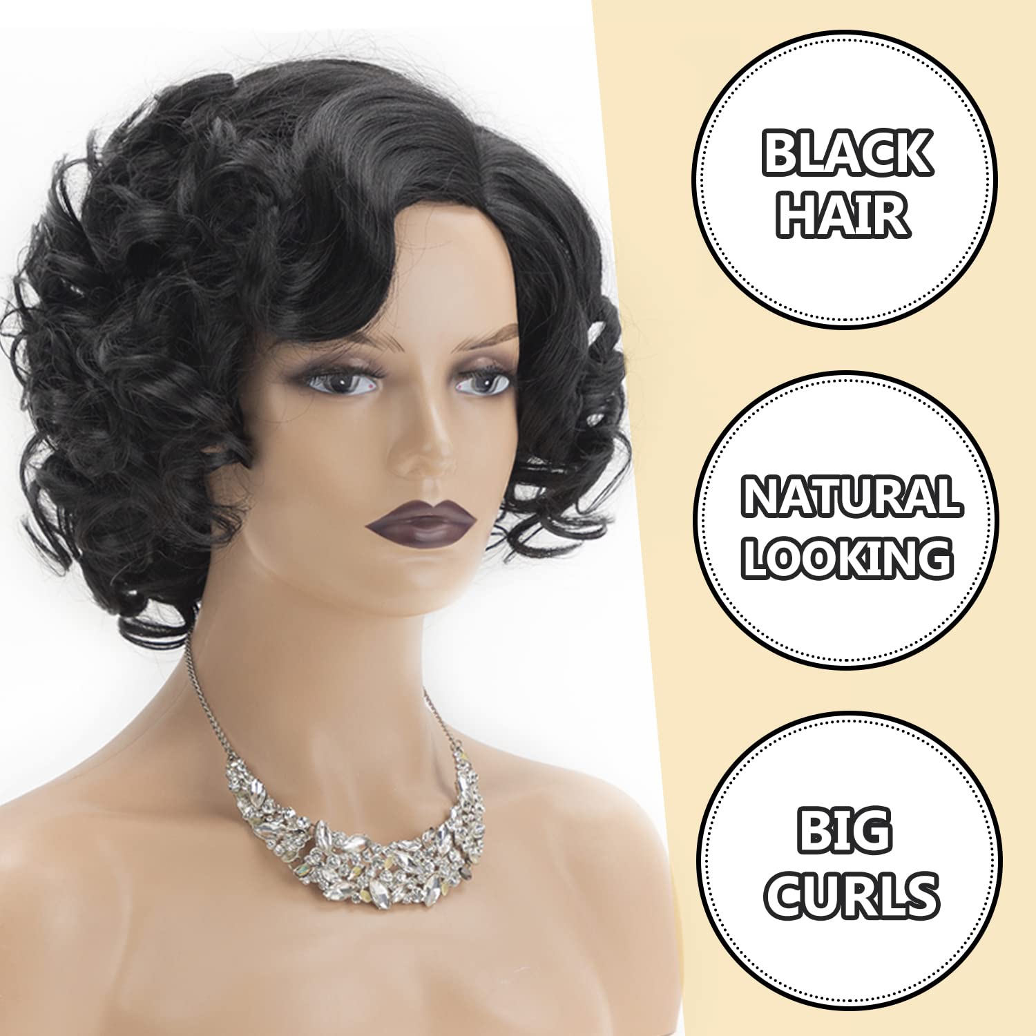 Peluca Rizada Corta SEVENCOLORS para Mujer — Fibra Sintética Afro Bob, Sin Pegamento, Aspecto Natural