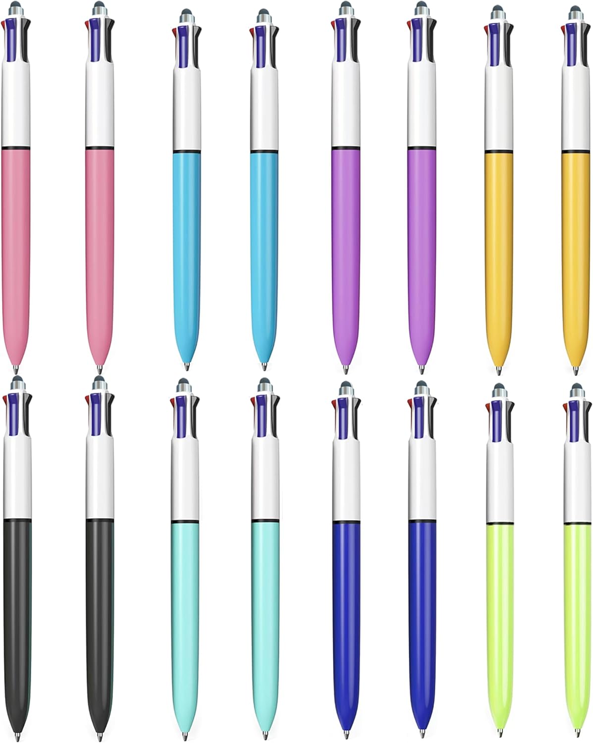 Bolígrafos Multcolor SYSDTTD con Punta Stylus — Pack de 16, 4 Colores en 1 (Rojo, Azul, Negro, Verde), 0.7mm