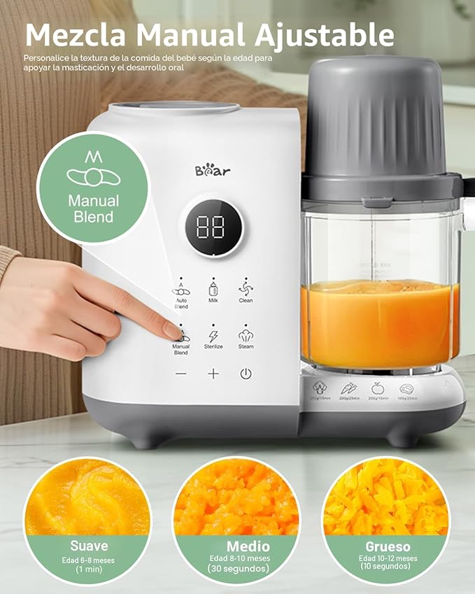 Bear Baby Food Maker with 18.5oz Dual-Layer Steam Baskets, OneStep Baby Food Processor Steamer Puree Blender Grinder Mills, Auto Cooking Grinding&Sterili-zing for Healthy Homemade Baby Food, BPA-Free