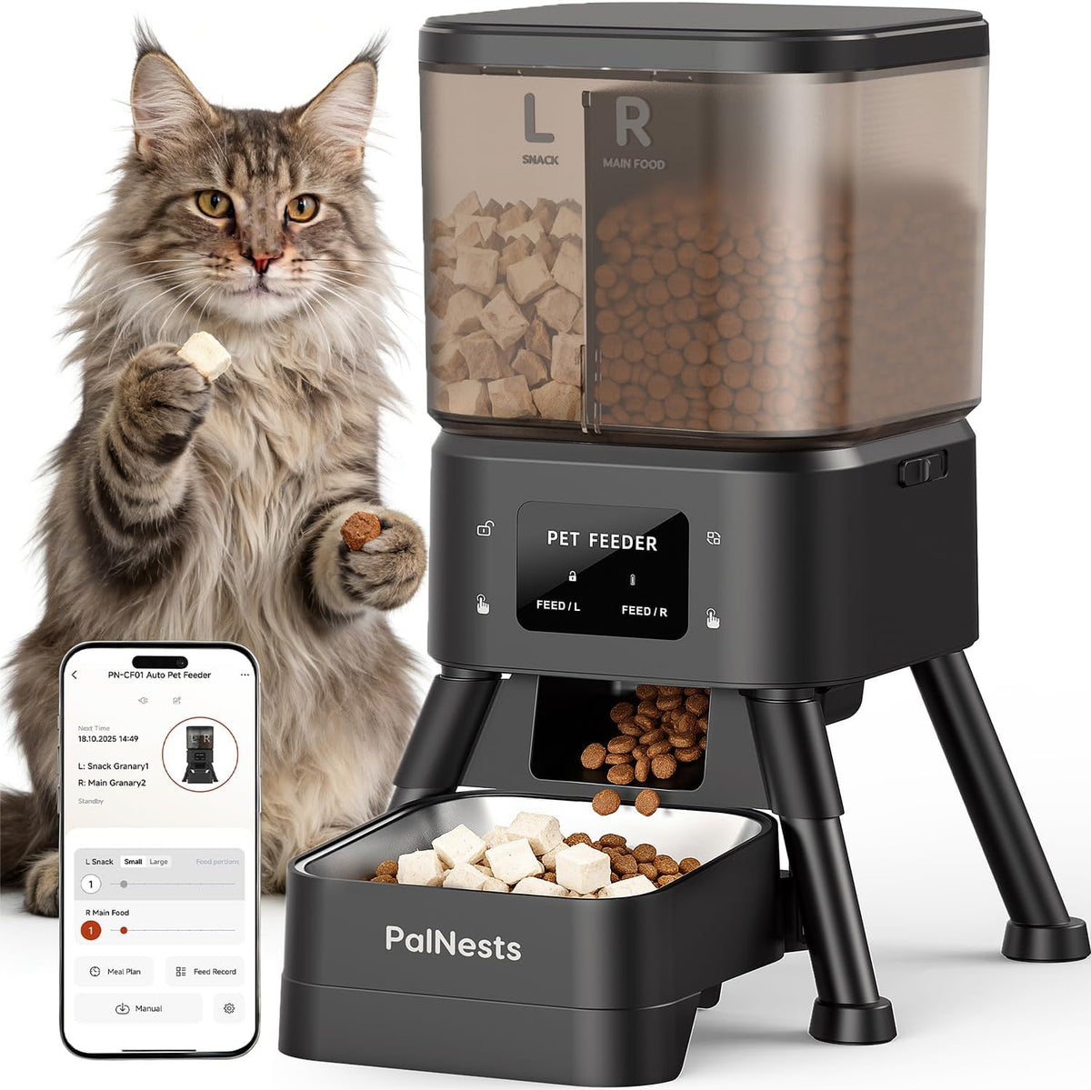 USADO, NO AFECTA SU FUNCIONAMIENTO | Comedero automático PalNests para gatos con WiFi y doble depósito de 4 L, negro