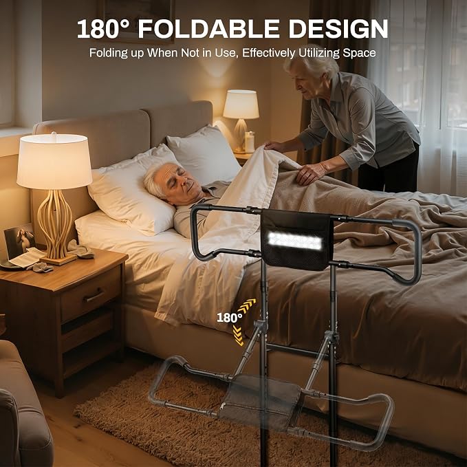Barandal de Cama para Adultos Mayores con Luz Sensor y Mango Antideslizante Ajustable