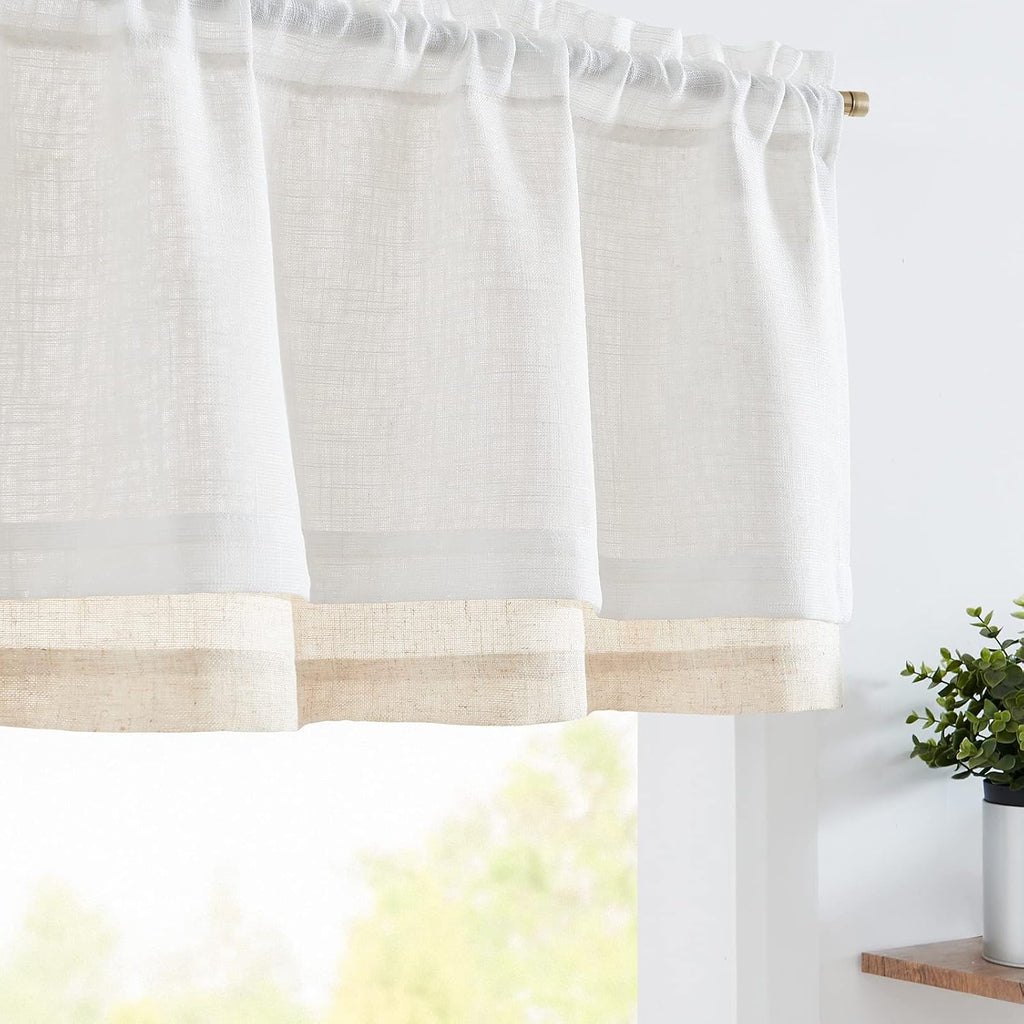 jinchan Cenefas de Lino Estilo Granja para Ventanas de Sala | 40 cm | Doble Capa Cruzada Texturizada | Filtran la Luz | Estilo Rustico de Campo | Bolsillo para Barra | 2 Paneles | Blanco