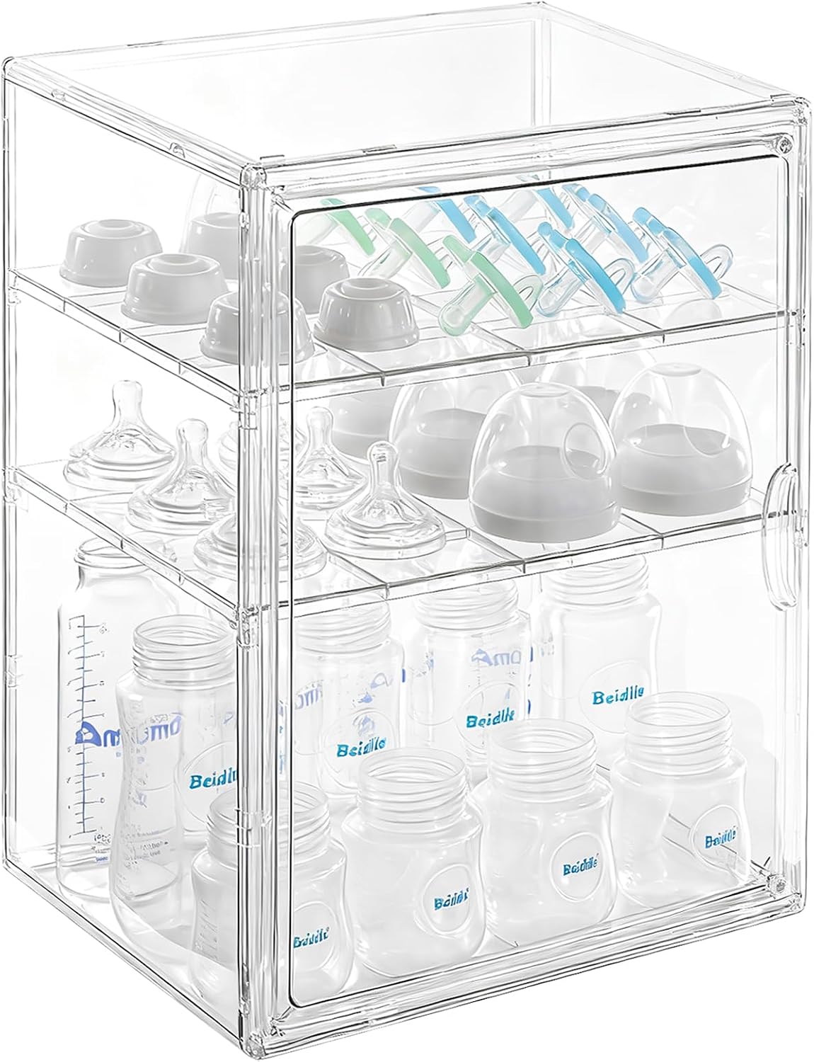 ERTIUANIO Baby Bottle Organizer – 3 Tier Acrylic Bottle Storage Organizer container, Clear Plastic Bottle Station Organizers Drawers for Countertop Kitchen Cabinet Vanity, Bathroom, Gifts for New Mom