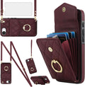 Phone Case for iPhone 16e/SE 2025/SE 4 Wallet Cover with Tempered Glass Screen Protector and Ring RFID Blocking Card Holder Cell i Phone16e i16e 16 e SE4 4th Generation 16eCase Women Girls Wine Red