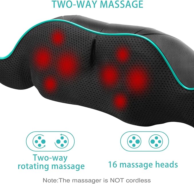 Masajeador de Cuello y Espalda AERLANG Shiatsu — Almohada con Calor, Amasado Profundo para Hogar, Oficina y Auto