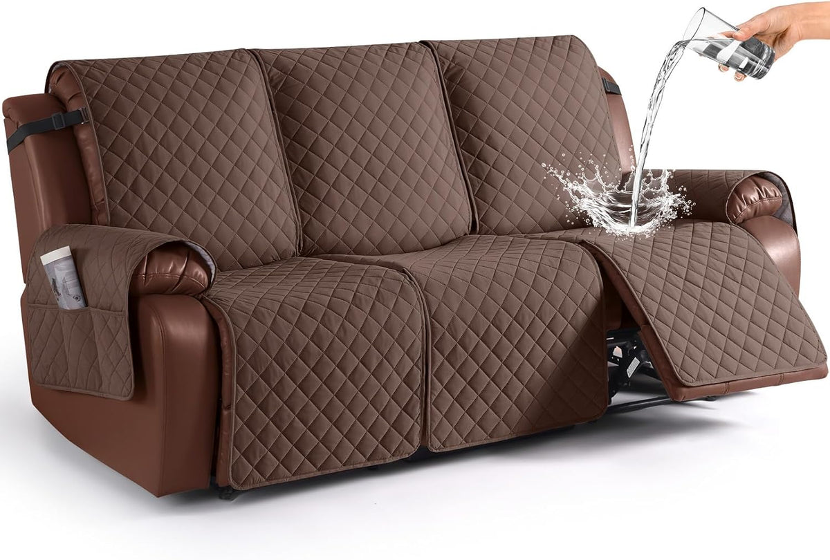 Funda Impermeable para Sillon Reclinable 3 Puestos | Antideslizante, Cafe Oscuro