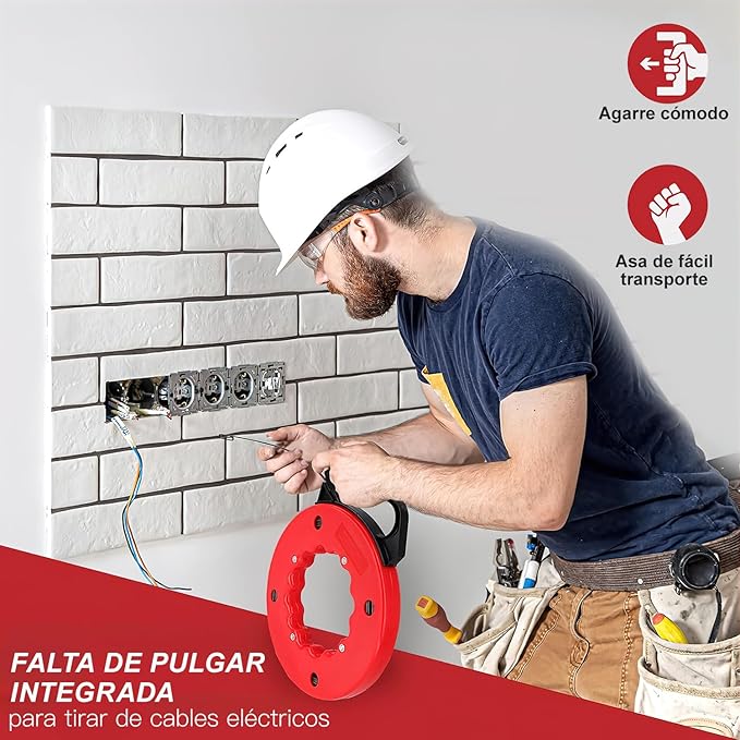 Cinta Pasacables de Acero 30m | Guía Jalacables | Mango Ergonómico | Uso Profesional