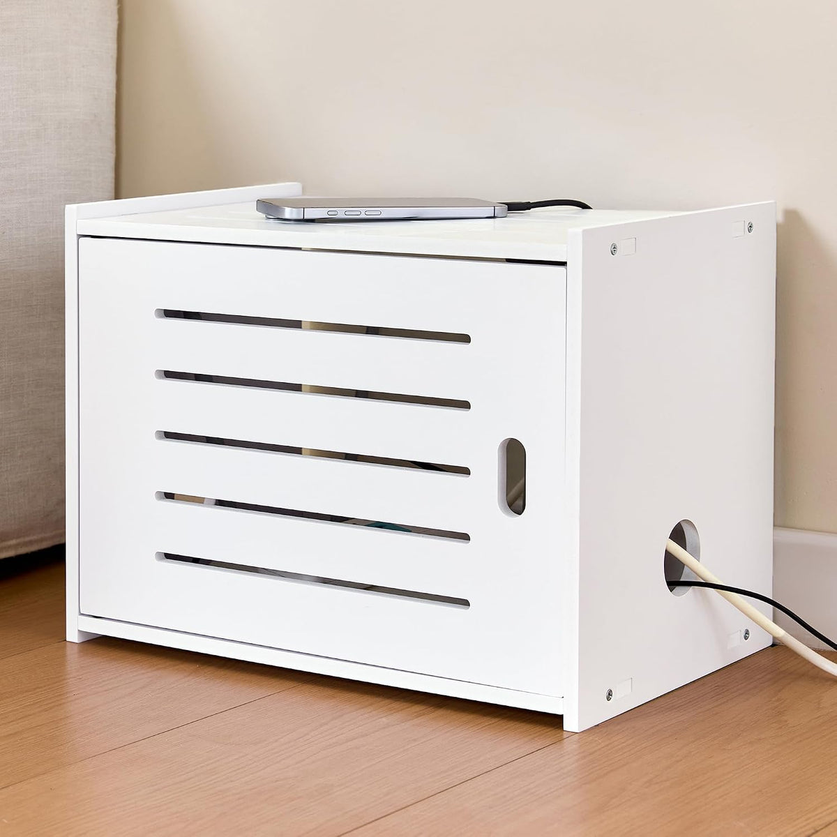 Armario para Router WiFi Tristcily – Pared o Suelo, Gestión de Cables, Orificios de Ventilación, Organizador para Hogar, Oficina y Hotel (Blanco)