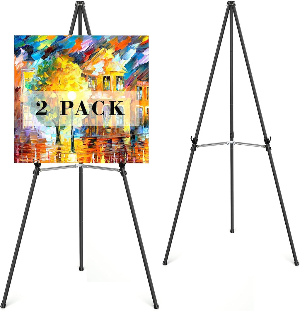 Caballete Rdiorry para letreros, caballete metálico portátil de 63" para letreros de boda, caballete de arte plegable y ajustable para exhibición con bolsa portátil (negro, paquete de 2)