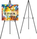 Caballete Rdiorry para letreros, caballete metálico portátil de 63" para letreros de boda, caballete de arte plegable y ajustable para exhibición con bolsa portátil (negro, paquete de 2)