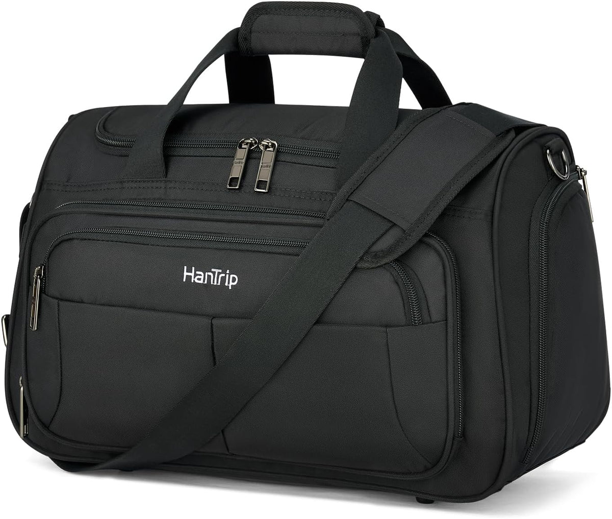 Bolsa de viaje plegable HanTrip para equipaje de mano, bolsas de viaje para artículos personales debajo del asiento en aviones, bolsa de viaje de fin de semana para hombres y mujeres, equipaje de mano pequeño de tela (negro)