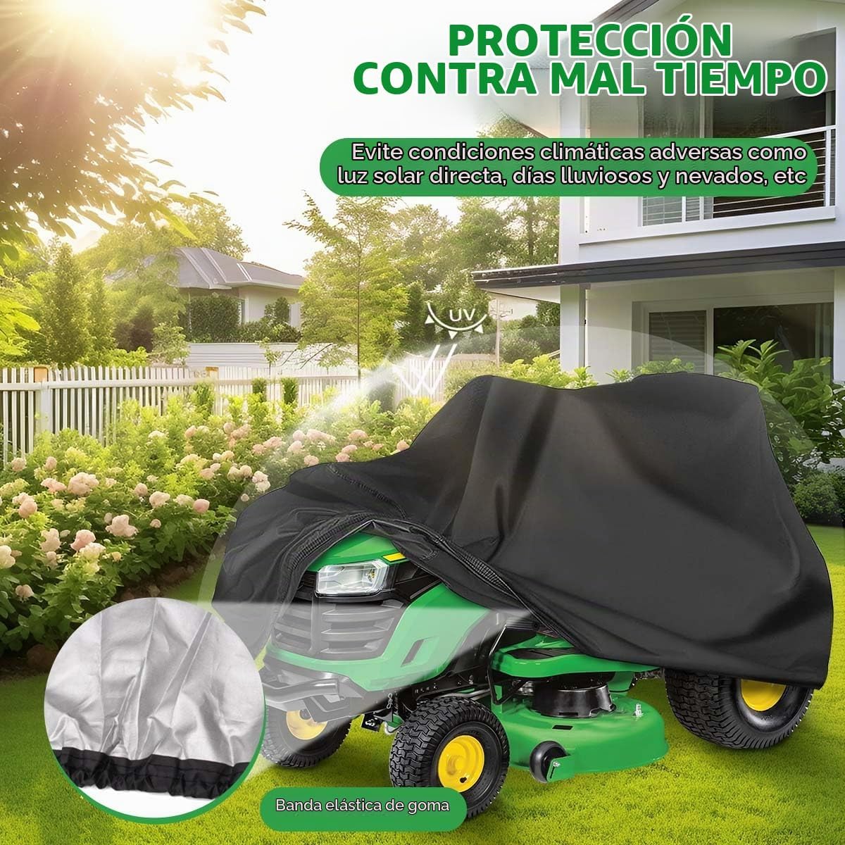OBTANIM Cubierta impermeable para cortacésped al aire libre, poliéster resistente, Oxford, protección contra el polvo, UV, cubierta para tractor de césped, se adapta hasta 54 pulgadas con cordón y bolsa de almacenamiento