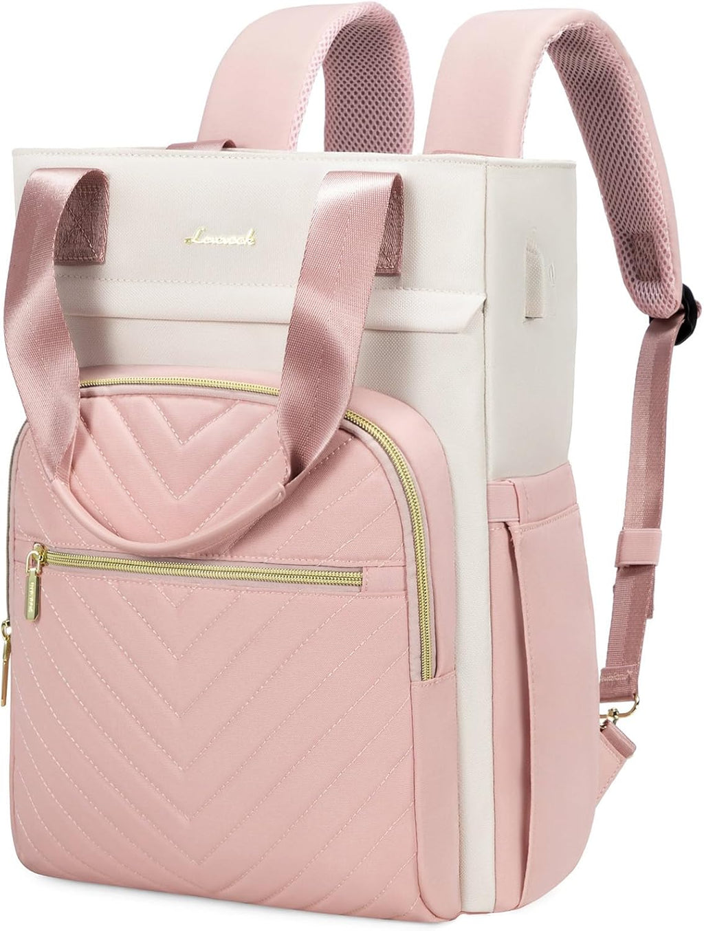 Mochila para Laptop LOVEVOOK 3 en 1 Mujer - 15.6", Impermeable, Puerto USB, Trabajo y Viaje, Rosa-Blanco