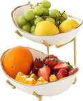 Frutero de 2 niveles, cesta de frutas de cerámica para encimera de cocina