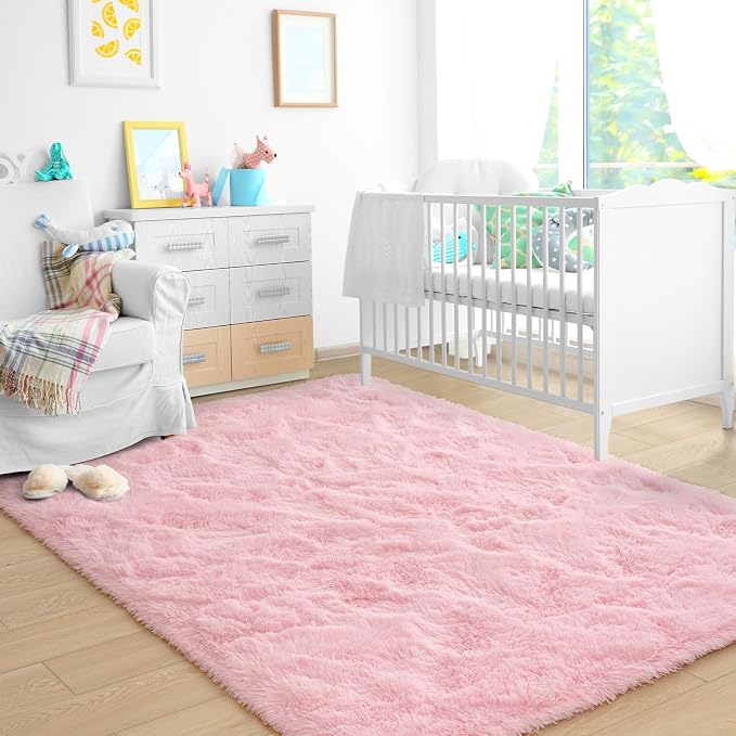 Alfombras rosas ultrasuaves para dormitorio de 4x6 pies, alfombras de área esponjosas y peludas para sala de estar, alfombra grande cómoda y peluda para decoración de habitación de niñas, niños