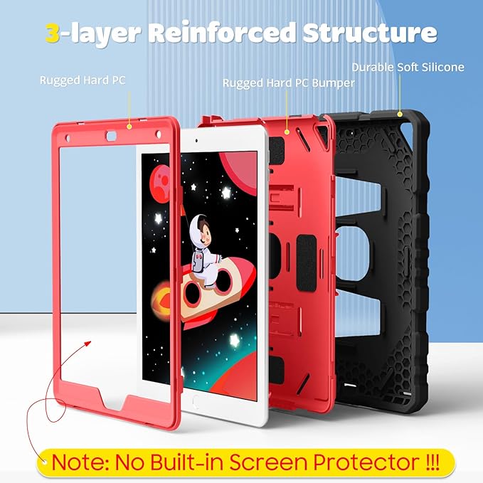 Funda FINTIE Kids para iPad de 9.ª, 8.ª y 7.ª generación (2021/2020/2019) de 10,2 pulgadas, resistente y a prueba de golpes, con soporte integrado para niños y niñas, color negro y rojo.