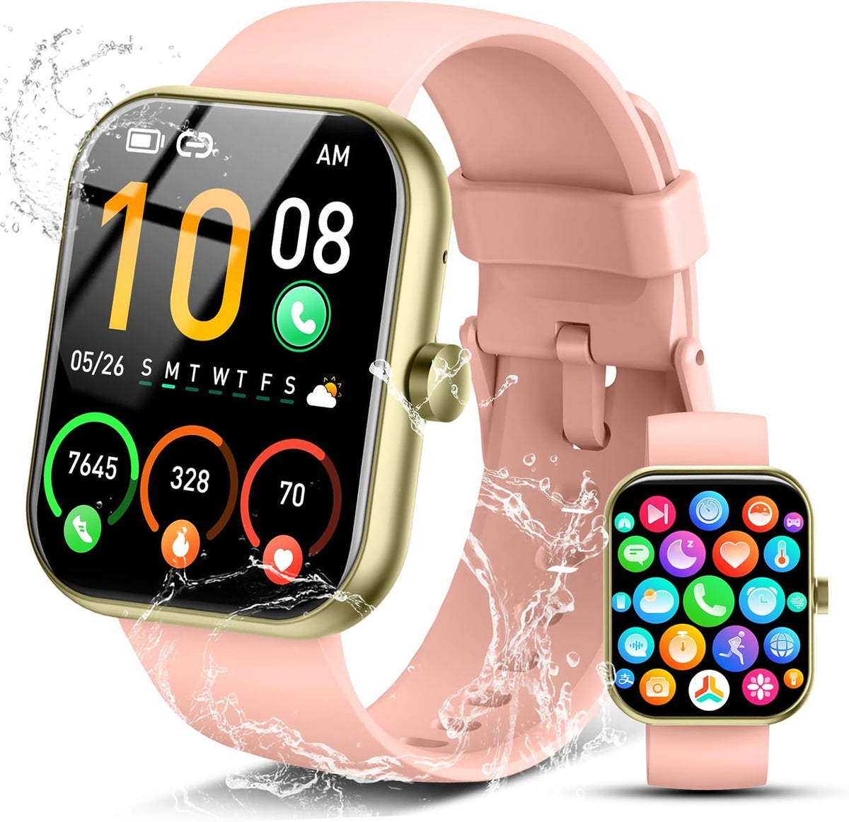 Reloj inteligente 2026 para hombres y mujeres (responder/realizar llamadas), monitor de actividad física HD de 1, 96", reloj para correr, resistente al agua IP68, podómetro, monitor de sueño/pasos/actividad/frecuencia cardíaca, rosa