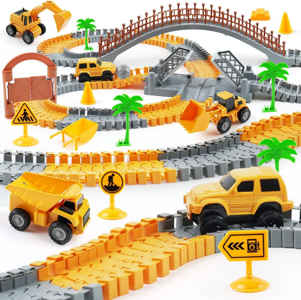 Pista de carreras de construcción TGJH para niños: juguetes de ingeniería flexibles con 2 coches eléctricos, regalo de cumpleaños para niños de 3, 4, 5, 6 y 7 años, juego de construcción de circuitos con más de 220 piezas.