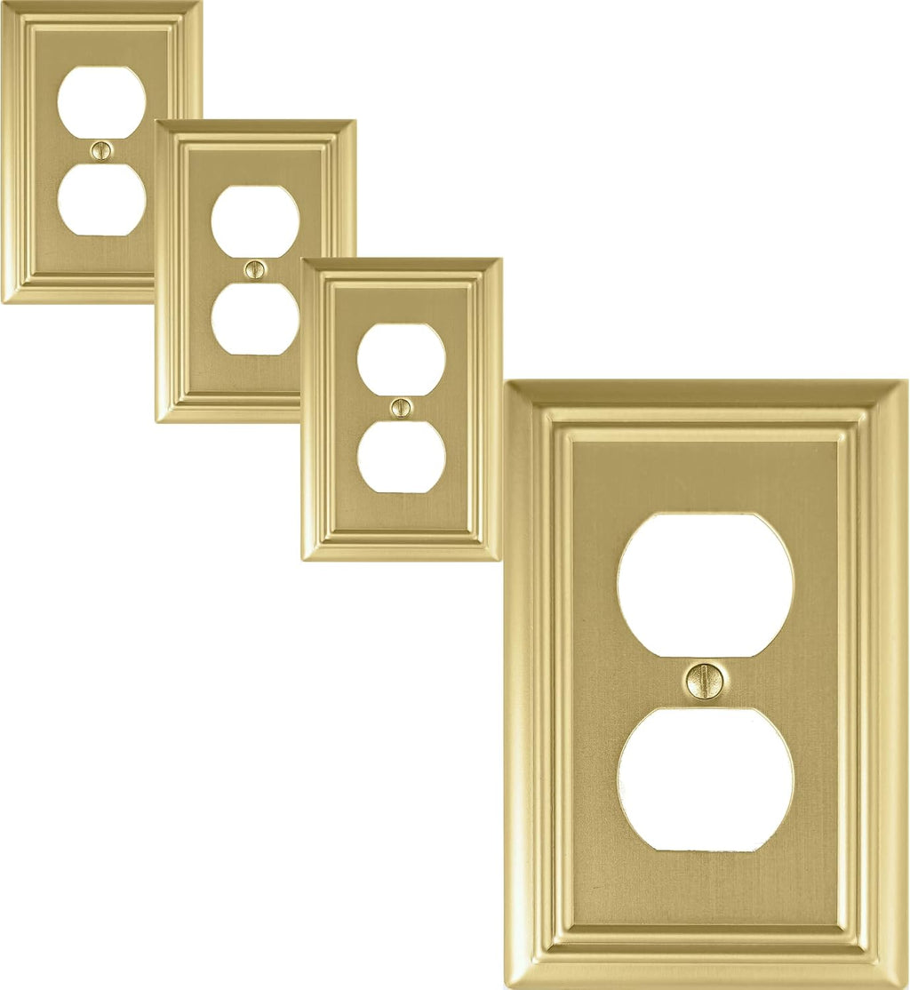 OKAWYC Cubierta Salida Dúplex de Luz Placa de Pared Metal Adler, 4 Paquetes Latón Cepillado 1 Banda, para Receptáculo Interruptor Luz, Cubierta Interruptor Decorativa Resistente