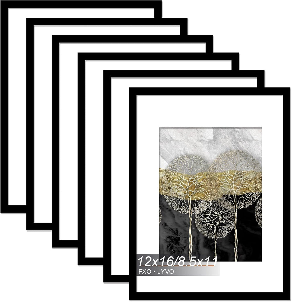 Juego de 6 marcos de fotos Fxojyvo de 12x16, para póster de 8.5 x 11 con paspartú o 12 x 16 sin paspartú, ligeros y de alta transparencia. Marco de pared de 12 x 16 - Paquete de 6/Negro/12 x 16