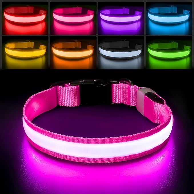 PcEoTllar Collar de Perro Iluminado para Caminatas Nocturnas - Collar de Perro LED Recargable con Cambio de Color, Collares de Perro que Brillan en la Oscuridad Impermeables para Perros Grandes