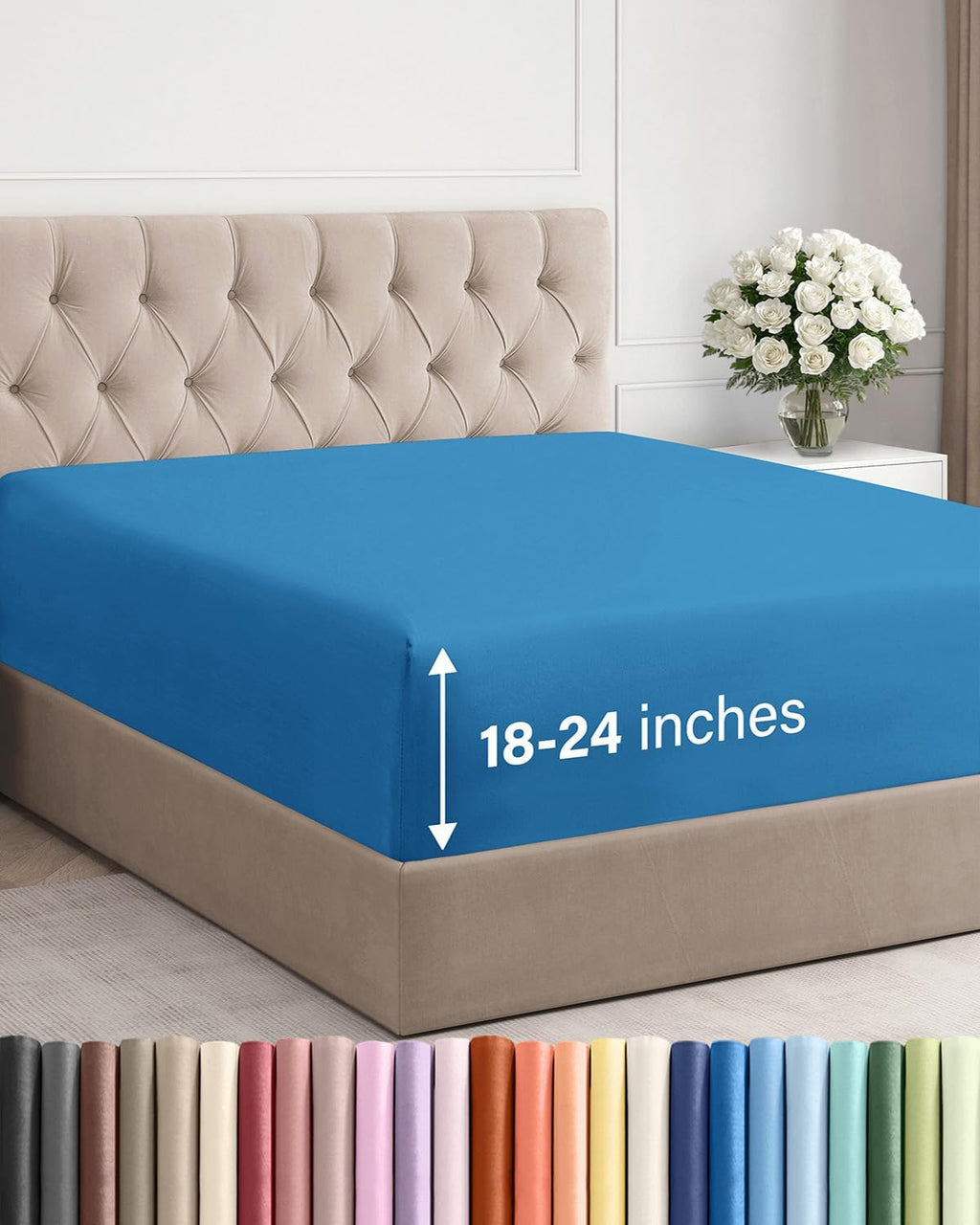 Sábana bajera ajustable Queen extra profunda - Sábana bajera ajustable individual de lujo para hotel - Se adapta fácilmente a colchones de 45 a 60 cm - Ultrasuave, no se arruga ni se decolora gracias a su bolsillo extra profundo - Transpirable y cómoda