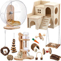 Sonwyoung 18 Pcs Hamster Toys Set, 10 Kinds Small Animal Chewing Toys, Maze Wood House, Silent Exercise Running Wheels and Water Bottle Set for Hamster Habitat Rat Cage Accessories(Mixed Play Style)