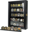 Military Challenge Coin Display Case Holder with HD Toughened Glass and Wall Mount, Wooden Coin Stand Rack with Removable 2 Grooves Shelves for Poker Chips Collectibles, Blackâ€¦