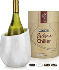 Gusto Nostro Marble Wine Chiller Bucket - Solid Marble, Fits 750ml Bottles, Wine & Champagne Cooler, Portable, Doubles as Utensil Holder - Gift Box Included (White)
