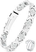 Feraco Pure Copper Bracelets & Rings for Women, Ultra Strength Magnetic Bracelet for Women with Neodymium Magnets & Sparkling Cubic Zirconia, Adjustable, Infinite Clover Jewelry (Silver)