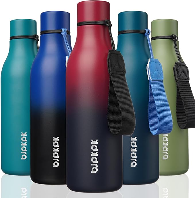 BJPKPK Botellas de Agua Aisladas, Botella de Agua de Metal de Acero Inoxidable de 18 oz con Correa, Sin BPA a Prueba de Fugas, Jarras, Tazas, Frascos, Frascos Térmicos Reutilizables para Deportes