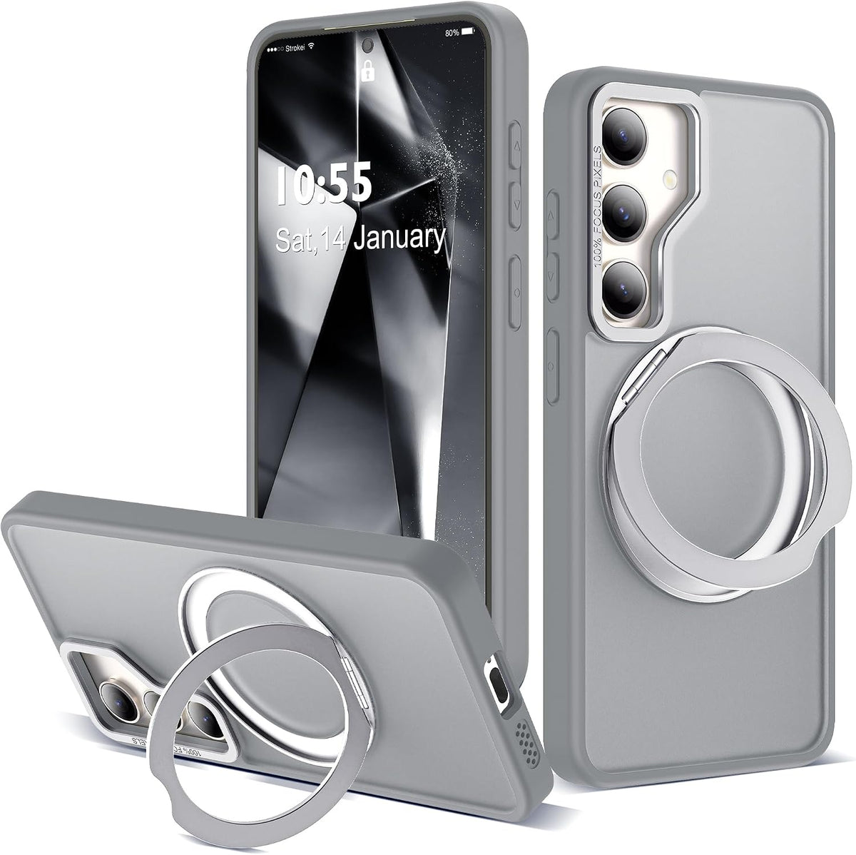 Funda Zalinbo para Samsung Galaxy S25 | Anillo Magnetico Giratorio 360 grados, Compatible con MagSafe | Proteccion Militar Antigolpes Mate Translucida | Gris