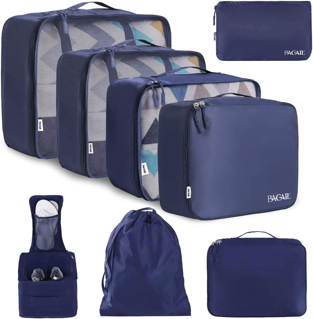 Set de 7 Cubos Organizadores de Equipaje BAGAIL para Viaje – Distintos Tamaños, Color Índigo | Organiza tu Maleta de Forma Fácil y Práctica