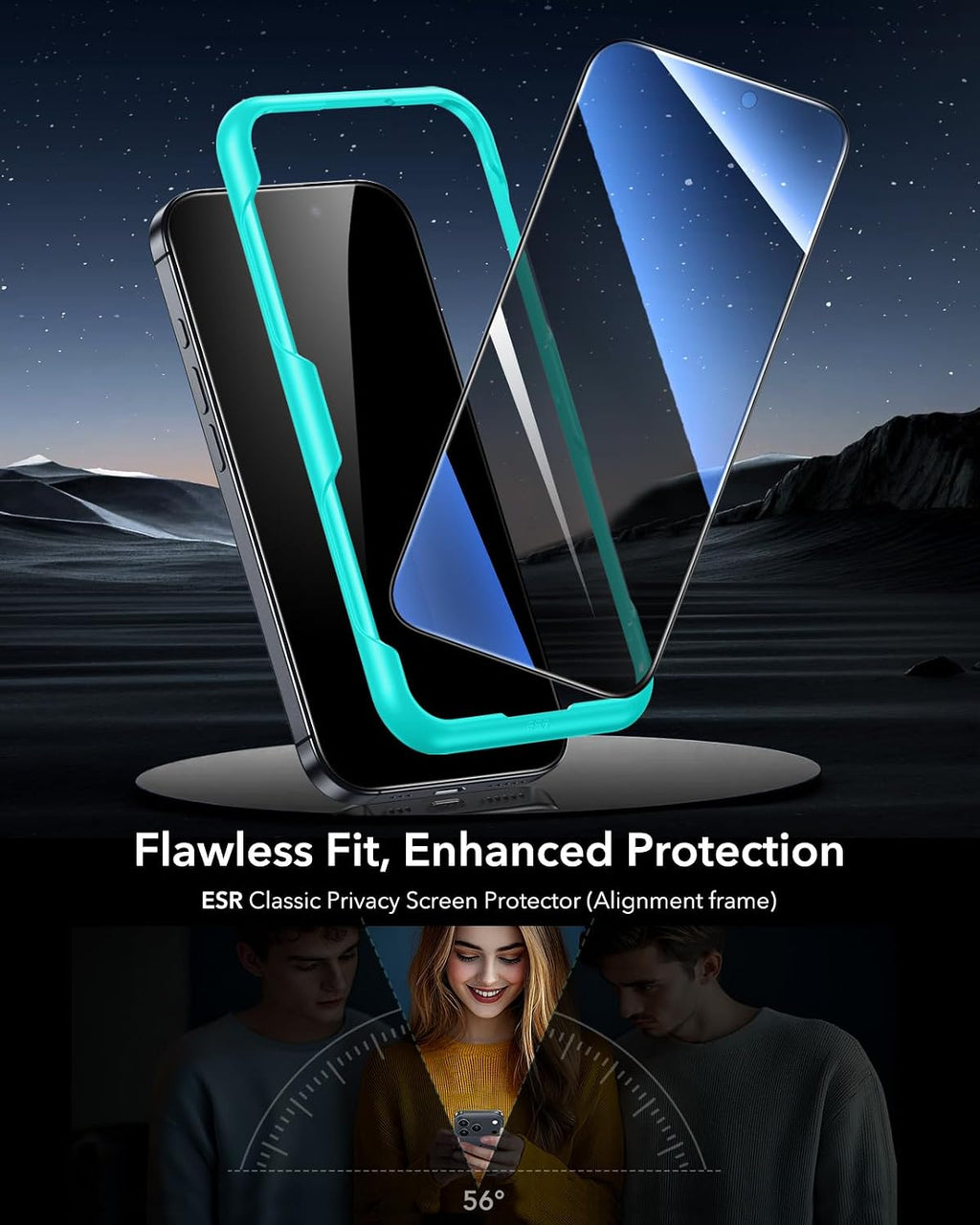 Paquete de 3 protectores de pantalla de privacidad ESR para iPhone 17 / iPhone 16 Pro, dureza 9H, grado militar, irrompible, película de vidrio templado anti-espía con herramienta de fácil instalación, resistente a los arañazos.