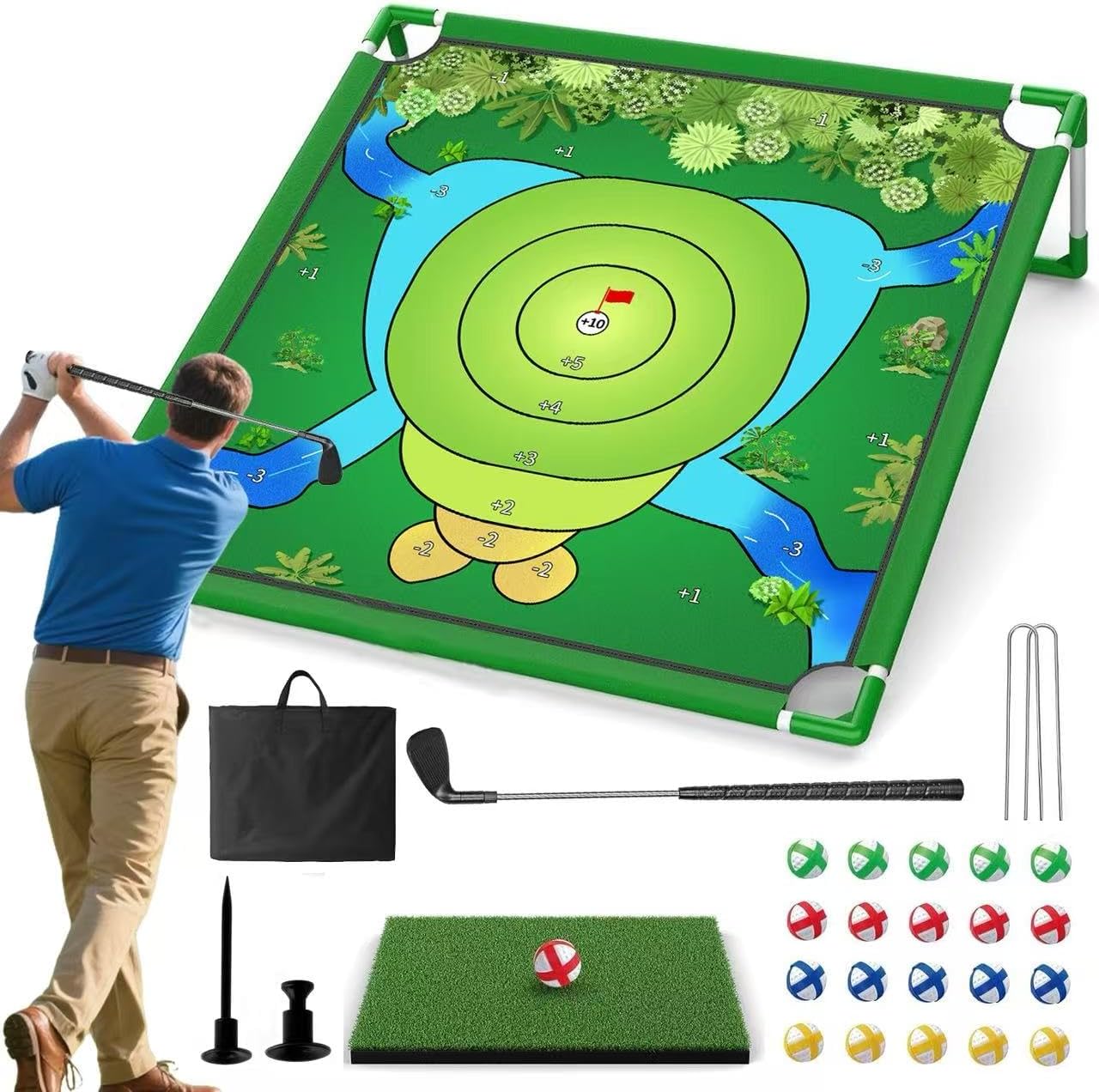 Juego de golf con chip, juego portátil de práctica de tiro con diana adhesiva, divertido juego familiar para interiores y exteriores, ideal para patio, playa, fiestas y oficina (juego de golf con chip) 